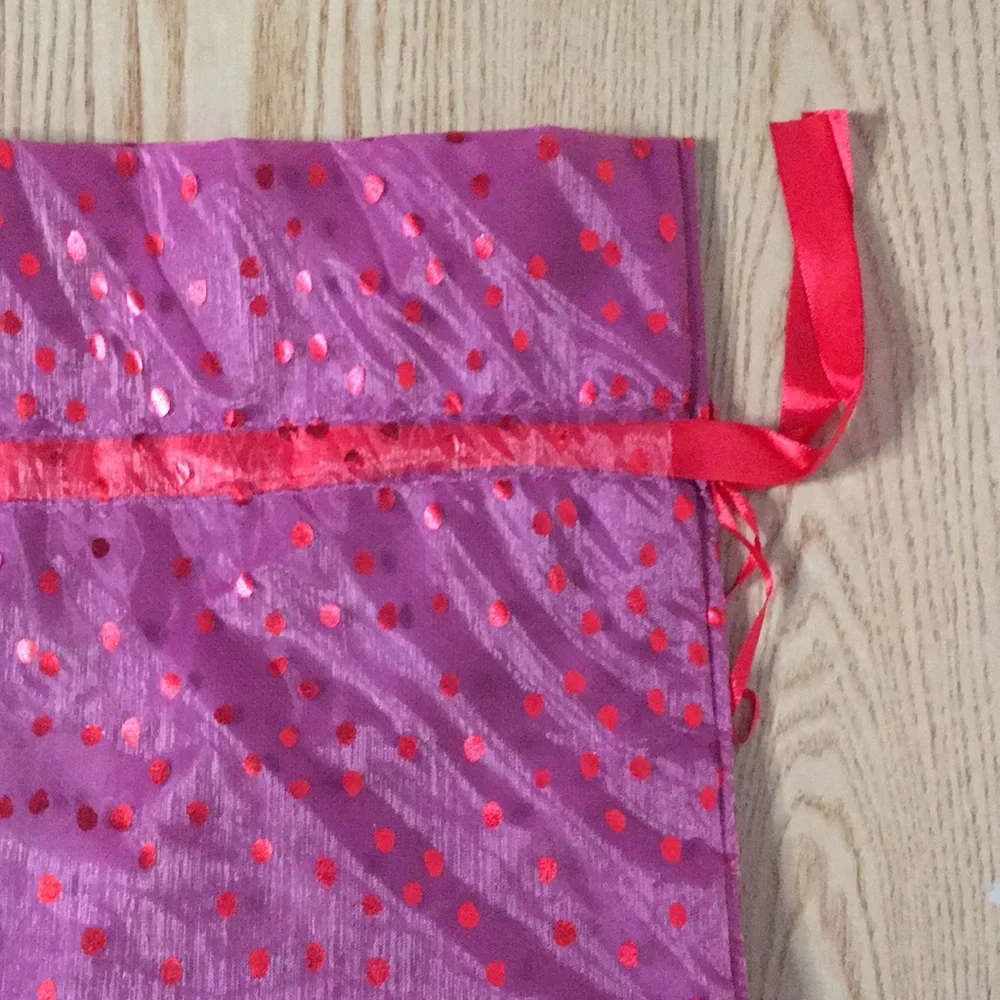 Free New Polka Dot Sheer Gift Bag with Ribbons Dark Pink/Red Size 18.5”x13”x4.5”